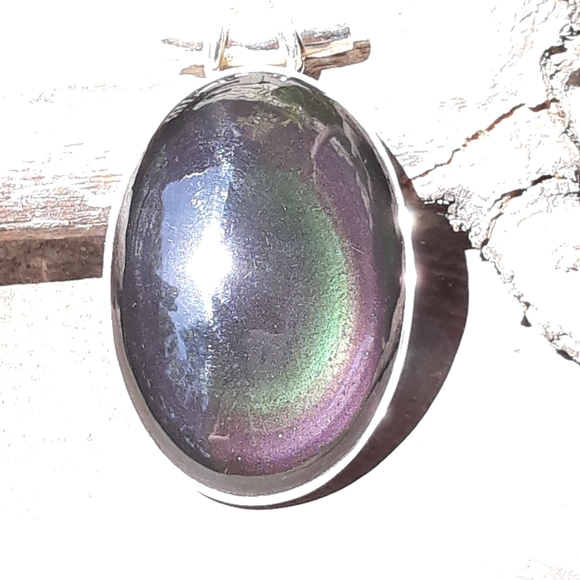 Black Obsidian Eye Silver Pendant - Picture 2 of 5